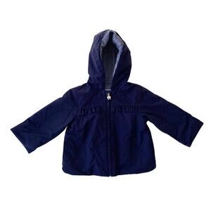 Jacadi Paris Baby Toddler Girl Navy Blue Ruffle Bow Jacket Coat Hoodie 18m
